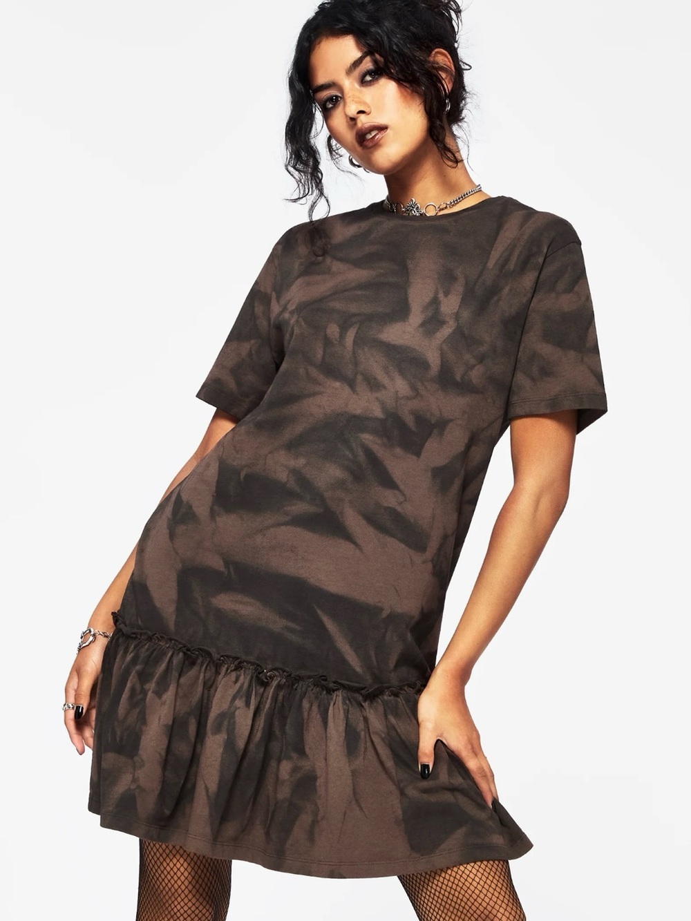 NWOT Disturbia Mugwort Cotton Ombre Jersey Frill Hem Mini Dress